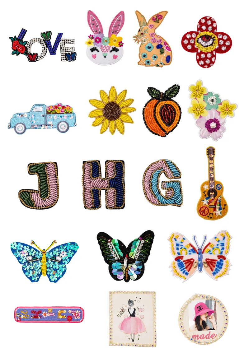 Handcrafted Beaded Patches with 3D Texture for Luxury Fashion and Accessories