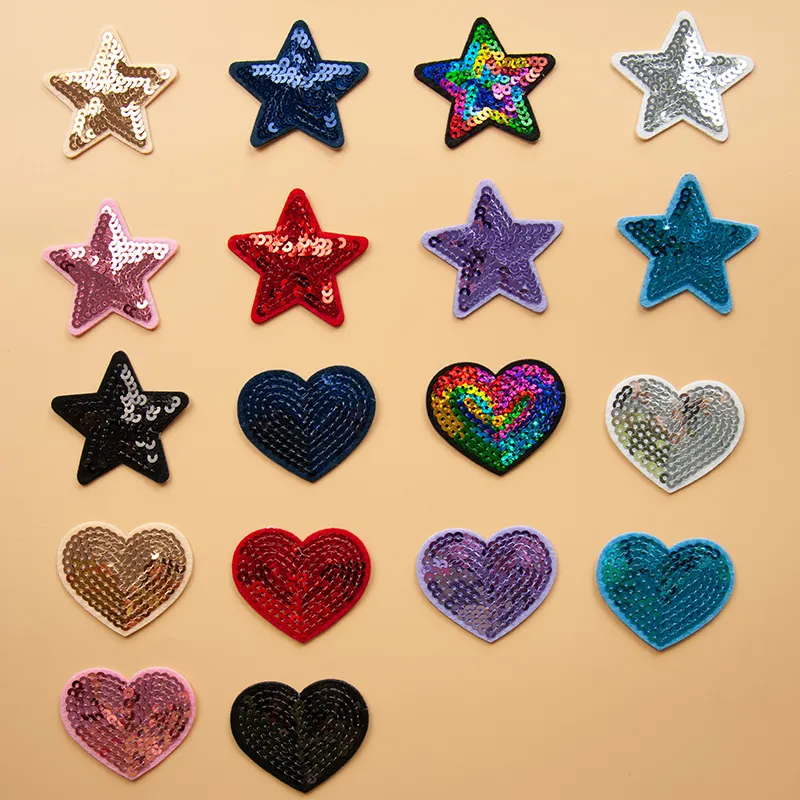 Sequin Embroidery Patch Set with Stars and Hearts - DIY Crafting Essentials