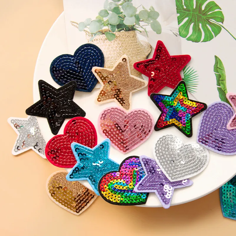 Sequin Embroidery Patch Set with Stars and Hearts - DIY Crafting Essentials